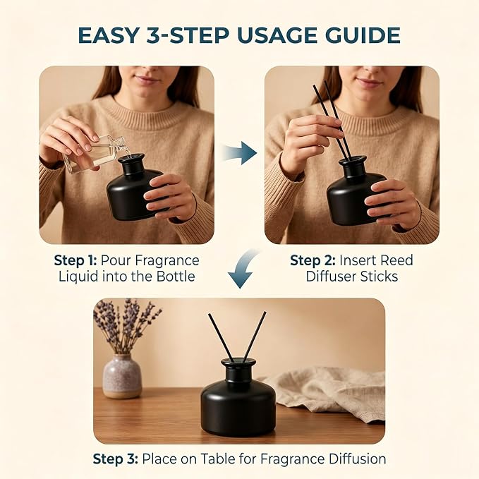 ‌200ml/6.7oz Glass Diffuser Bottle, Empty Refillable Aromatherapy Bottle, Reed Diffuser Container for Essential Oils, DIY Sticks, Home Decor & Fragrance Crafts