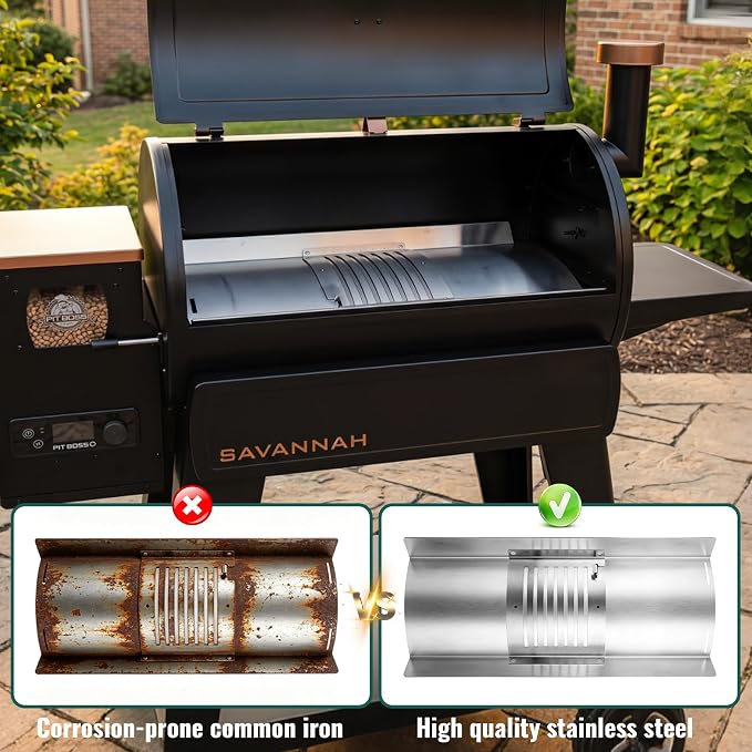 Flame Broiler Kit for Pit Boss Savannah 1500 Onyx Edition,Heat Deflector Plate Compatible with Pit Boss Replacement Parts Savannah Wood Pellet Grill PB500NX,Includes Main Plate and Slide Cover