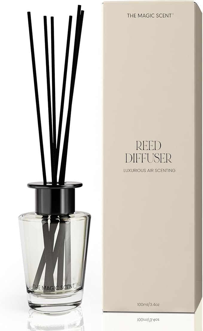 The Magic Scent Oud Wood Reed Diffuser for Home - Luxury Scent Oil with Premium Fiber Reeds for Lasting Gentle Dispersal - Natural, Toxin-Free Reed Diffuser Oil