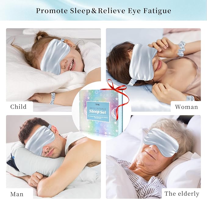 my novel things Satin Pillowcase Gift Set with Silk Satin Sleep Mask 4 Scrunchies, 2Pack Standard Size Pillow Cases Set Luxury Sleeping Gift 7 Pack Set Suitable for Women Birthday Gift