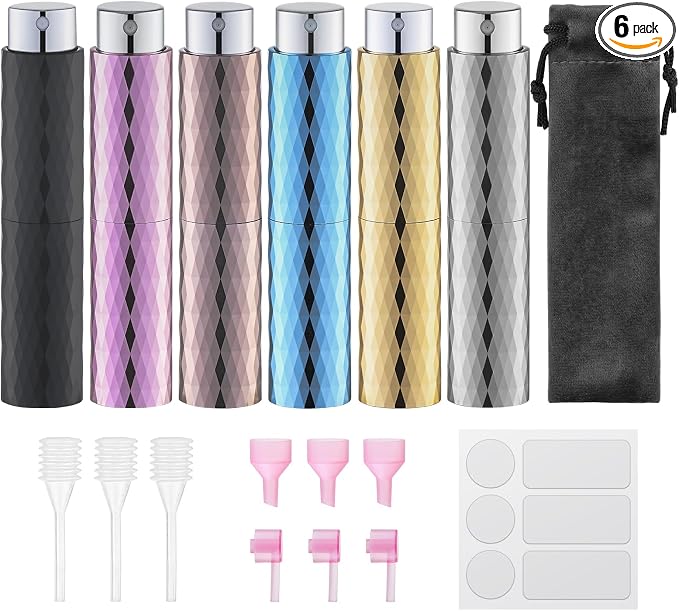Lulupack Travel Perfume Bottle Refillable - Cologne Spray Atomizer Mini - Small Travel Size Empty Sprayer for Refill Sample Container - Portable Fragrance Decant Dispenser for Women Men 8ml 6PCS Sleek