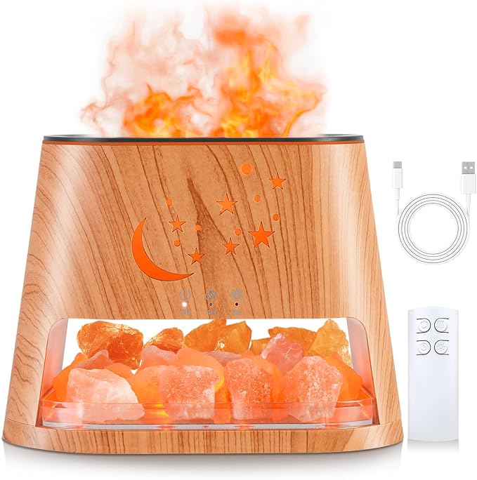 Essential Oil Diffuser : 260ml Aromatherapy Diffuser & Himalayan Salt Lamp with Remote Control & Timer,Cool Mist Humidifier with 8 Colors LED Lights & Auto-Off for Bedroom,Offce,Yoga Room(Wood Grain)