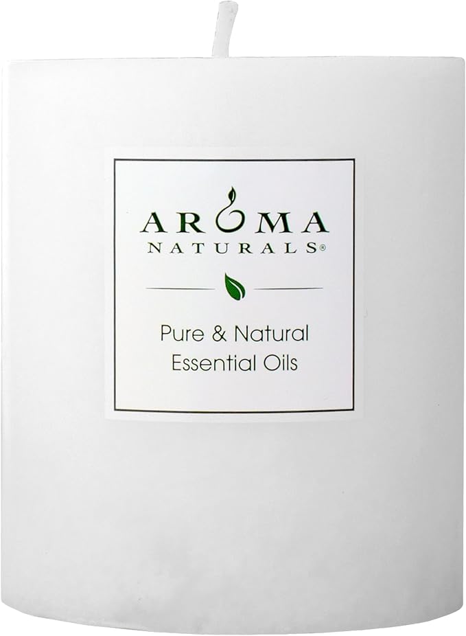 Aroma Naturals Patchouli and Frankincense Essential Oil White Scented Pillar Candle, Meditation, 3 inch x 3.5 inch
