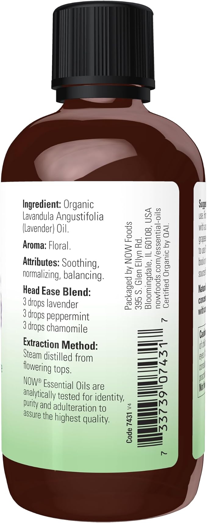 NOW Essential Oils, Organic Lavender Oil, Soothing Aromatherapy Scent, Steam Distilled, 100% Pure, Vegan, Child Resistant Cap, 4-Ounce