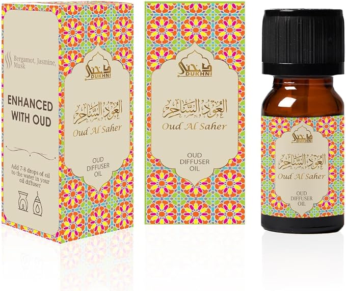 Oud Diffuser Oil, Oud Al Saher by Dukhni | 3 x 10ml Arabic Oil for Diffuser & humidifier | 100% Pure Halal, Oudh Essential Oil Blend | Relax with Home Aromatherapy, for Relaxation and Massage