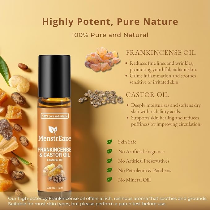Frankincense Essential Oil Duo Roll On – 100% Pure & Natural Day & Night Bundle | Castor Blend for Nighttime Repair, Grapeseed Blend for Daytime Glow, | Wrinkles, Eye Care, 2 x 10ml