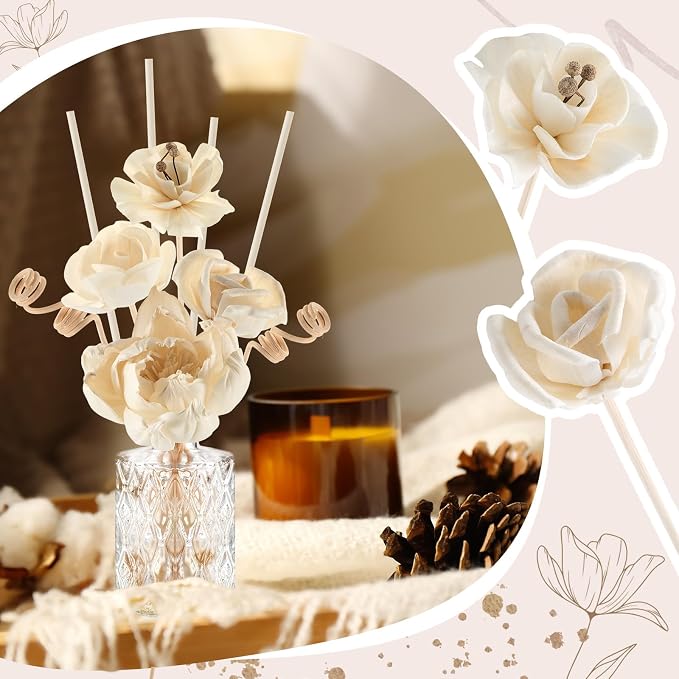 Daifunli 11 Pcs Flower Reed Diffuser Set Include Sola Flowers Diffuser Sticks with 5oz Empty Design Bottles Fragrance Rice Paper Natural Flower for Bedroom Office Bathroom Shelf Decor Gift(Classic)