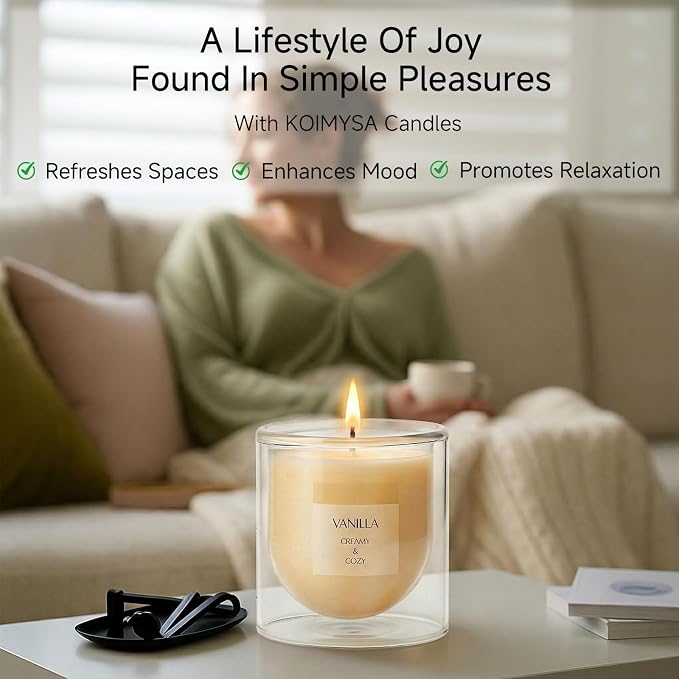 Vanilla Scented Candle for Home Fragrance, Warm Cozy Glass Jar Candle Gifts for Women Girl Friends