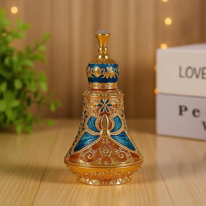 Arabic Patterns Scent Bottle, Middle Eastern Alloys Stylish Perfume Bottle, Small Sized Portable Container for Home Travel Carrying