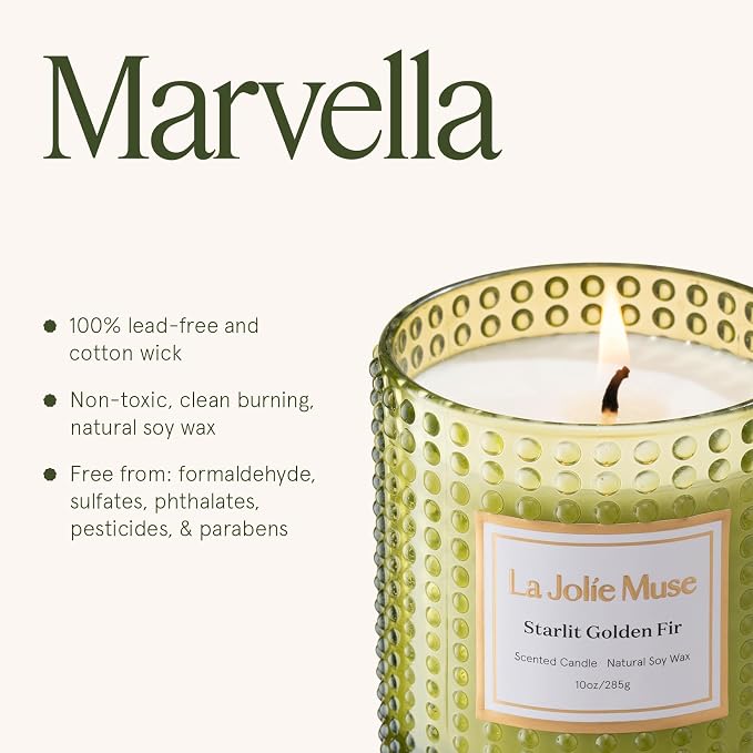 LA JOLIE MUSE Starlit Fir Pine Scented Candle for Home | Balsam & Cedarwood | Christmas Winter Holiday | Non Toxic Natural Soy | Green Jar Candle | Luxury Gifts for Women & Men | 55 Hrs
