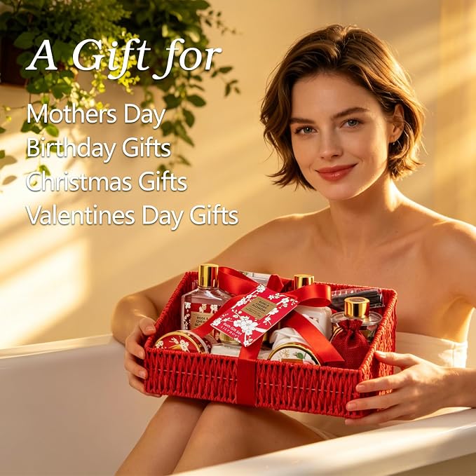 Spa Gifts for Women, Skin Care Gift Set - Rose Spa Gift Baskets for Women