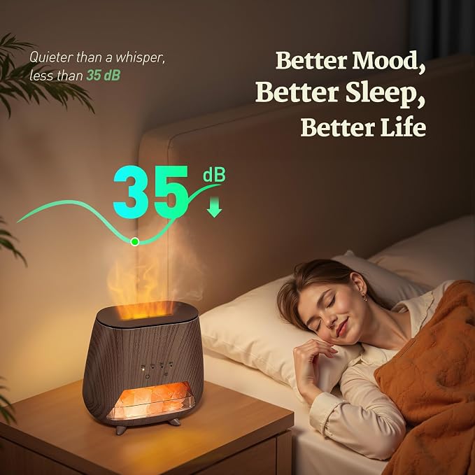 JJNJJN Essential Oil Diffuser for Home: 200ml Aromatherapy Diffuser with Himalayan Pink Salt Rock, Cool Mist Humidifier with Auto Off Function and 9 Colors LED Night Light for Bedroom, Black
