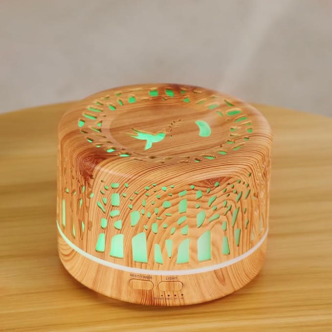 Wild Essentials 700ml Designer Large Room Essential Oil Diffuser, 5 in 1 Ultrasonic Aromatherapy Vaporizer Cool Mist Humidifier, Home, Office Bedroom, Timer, Auto-Off, 7 Color LED (Light Wood Trees)