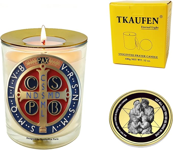 Saint Benedict Medal Candle 50 Hours│Hand-Poured Natural Soy Wax│Protection from Evil, Peace, Guidance, Holy Death, Spiritaul Discipline│Design in Paris│3“×3.6”