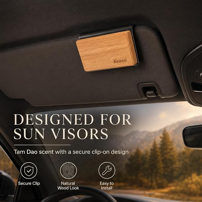 CARORI Sun Visor Car Air Freshener, Wooden Perfume Diffuser Clip, Long Lasting Automotive Fragrance for Vehicle Interior, Tam Dao Scent