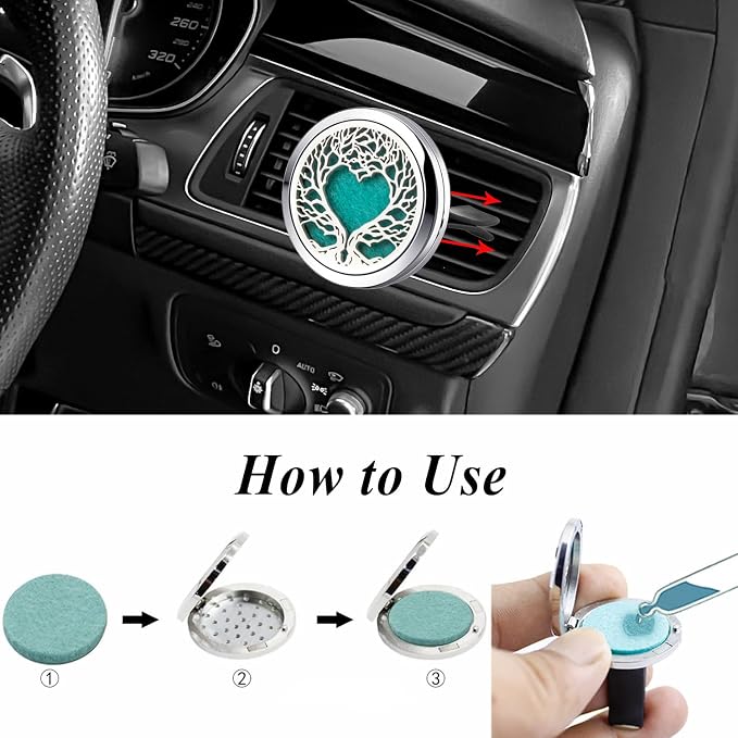 Tree Car Diffuser Compatible with Any Essential Oil Vent for Car Accessories,10 Felt Pads, Leak-Proof Car Air Freshener Gift Set