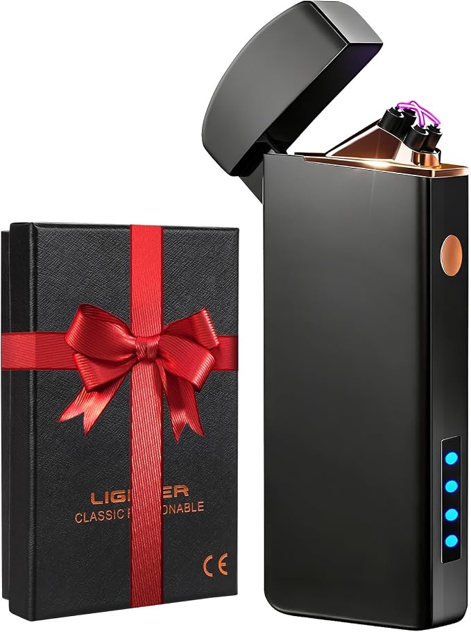 Coquimbo Fathers Day Dad Gifts for Men Him Husband from Daughter Son Wife, Electric Lighter USB Rechargeable Windproof Flameless Dual Arc Plasma Lighters for Candle Incense Camping (Black)