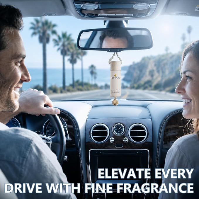 HOOGALIFE Car Air Freshener 2 Pack, Vanilla Musk Hanging Diffuser, 45+ Days Long Lasting Scent, Refillable Bottle, Odor Control for Auto Interior, Made in USA