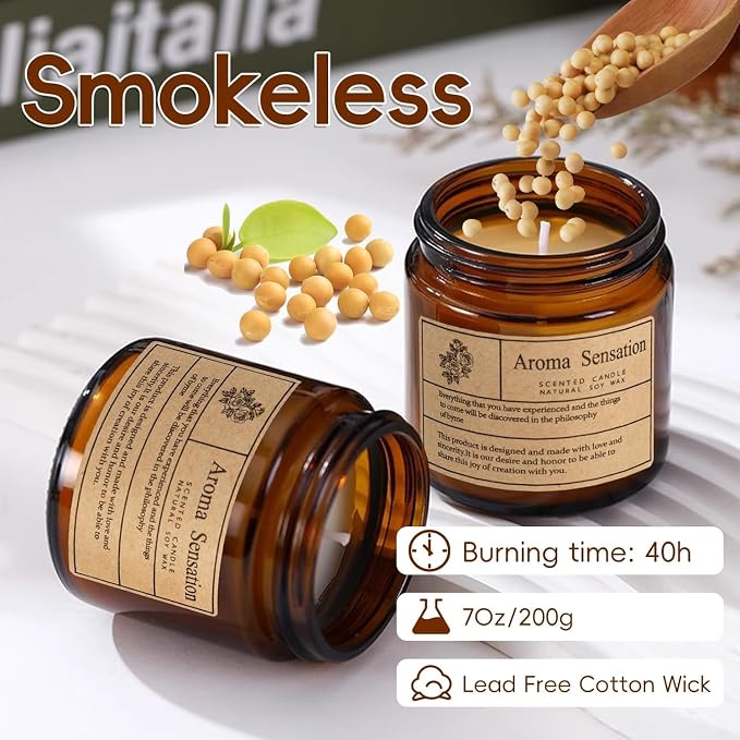 Organic Smoked Vanilla Candles - Non Toxic Soy Candles for Home, Stress Relief & Meditation (7oz)