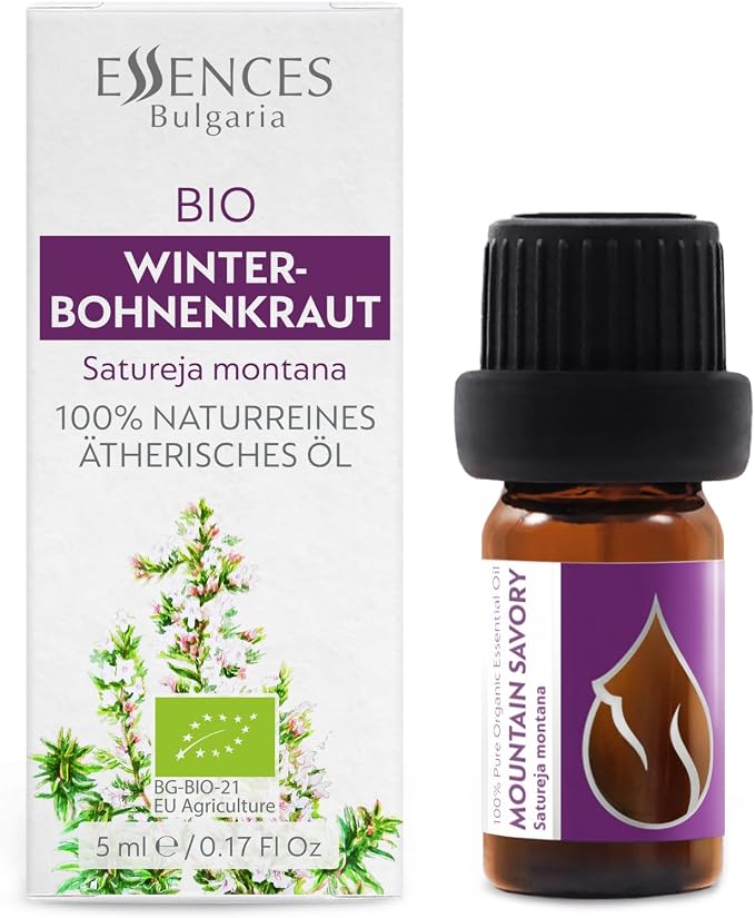 Essences Bulgaria Organic Mountain Savory Essential Oil 1/6 Fl Oz | 5ml | Satureja Montana | 100% Pure and Natural | Undiluted | Therapeutic Grade | Family Owned Farm | Steam-Distilled | Non-GMO