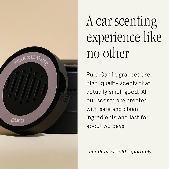 Pura Car Scent Refill - Fragrance for Pura Car Diffuser - Clean & Safe Luxury Diffuser Scent - Long-Lasting Fragrance for 30 Days of Aroma - Teak & Leather
