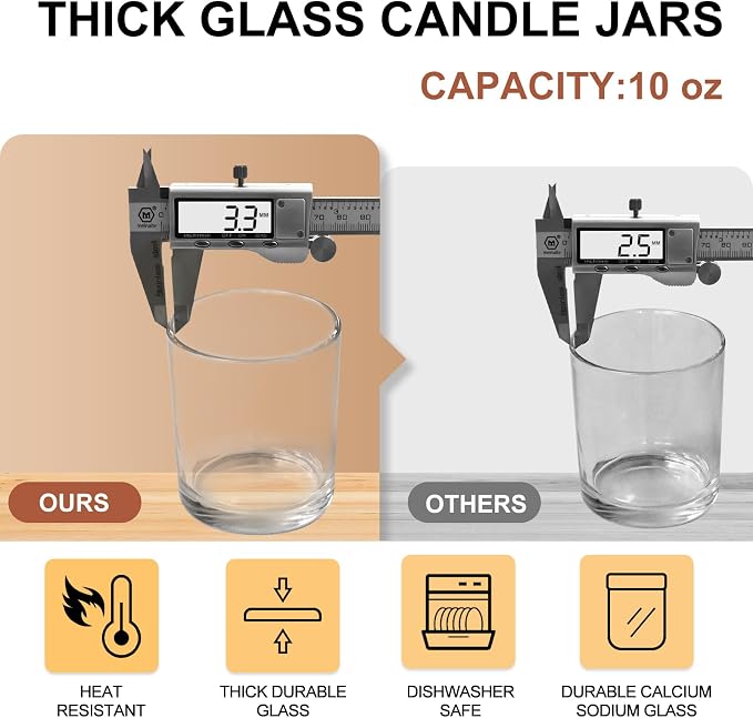 SHOWIN 10 OZ Thick Candle Jars for Making Candles 15 Pcs, Empty Jars with Wood Lids for Candle Making, Sample Container, Clear