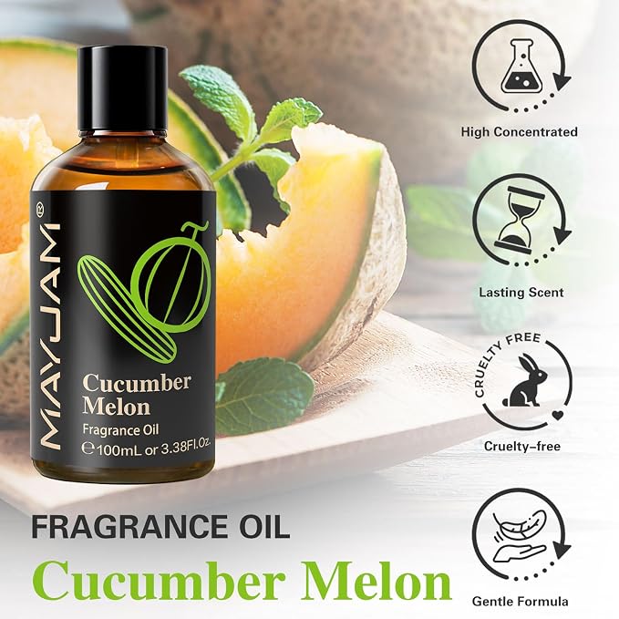 MAYJAM 100ML/3.38FL.OZ Cucumber Melon Fragrance Oils with Glass Dropper, Essential Oils for Diffusers for Home, Long Lasting Scented Oils for Diffusers Soap Candle Making