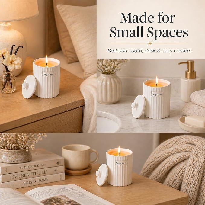 Viyffo Women Scented Candle - Vanilla Cream, Small 6.35oz Non Toxic Soy Candle, Matte White Ceramic Jar, Luxury Home Fragrance, Elegant Room Decor & Premium Birthday Gift Perfect for Friends