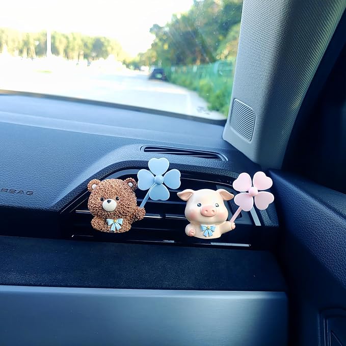 Cute Car Air Freshener Vent Clips, 3D Animal with Mini Fan Diffuser Vent Clip, Air Conditioning Decoration Car Accessories for Women and Men