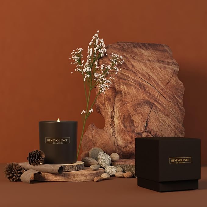 Benevolence LA Premium Oud Wood Scented Candle – Long-Lasting, 45-Hour Burn – Luxury Natural Soy Candle for Home – Aromatherapy & Room Decor – 8oz