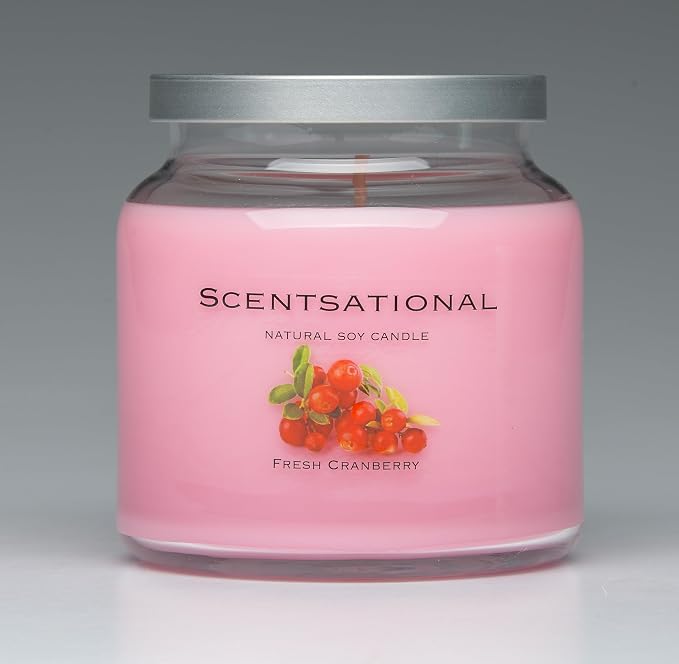 Scentsational Natural Cranberry Scented Candle, 19 oz Glass Jar with Lid, 55-60 Hour Burn Time