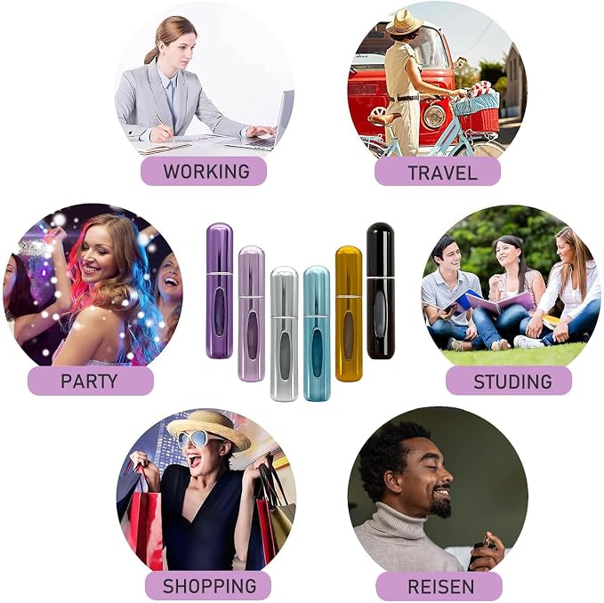 Atomizer Sprayer for Perfume, Travel Size Perfume Refillable Bottle Cologne Spray Bottles Empty Small and Portable, Easy to Filling Suitable for Traveling, Business, Outgoing(5ml, 6PCS)
