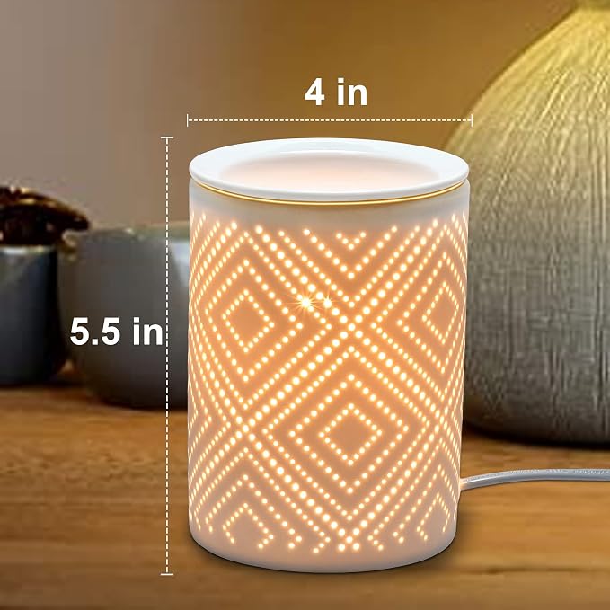 Ceramic Wax Melt Warmer, Electric Wax Warmer for Scented Waxes, Candle Warmer Oil Burner with Bulb, Fragrance Warmer Wax for Balcony, Spa Yoga Meditation, Birthday Gifts, (Diamond)