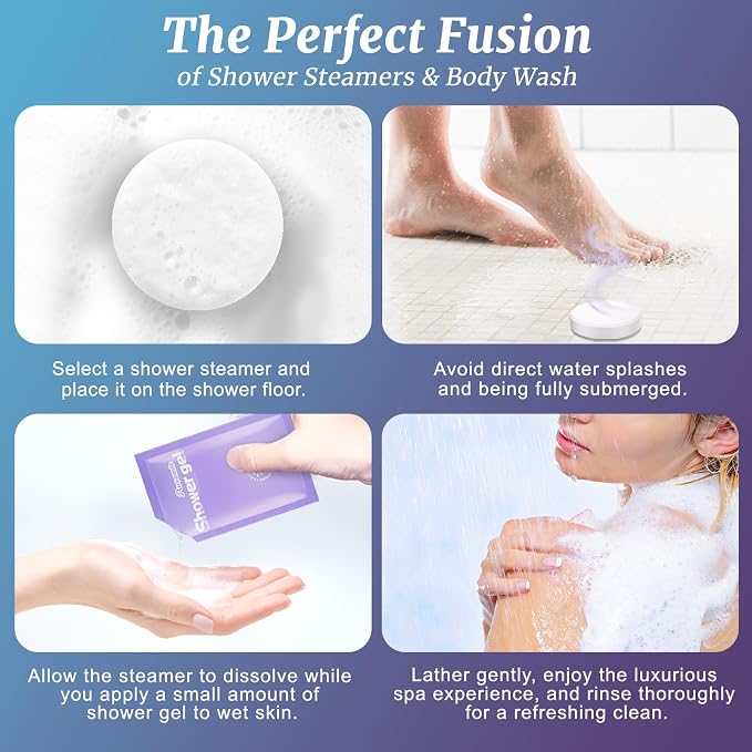 Shower Steamers Aromatherapy Birthday Gifts for Women - 8 Pcs Mothers Day Gifts for Mom Wife Daughter Grandma, Self Care with Natural Essential Oils Relaxation Home Spa Gift Set (Gradient Blue-Purple)