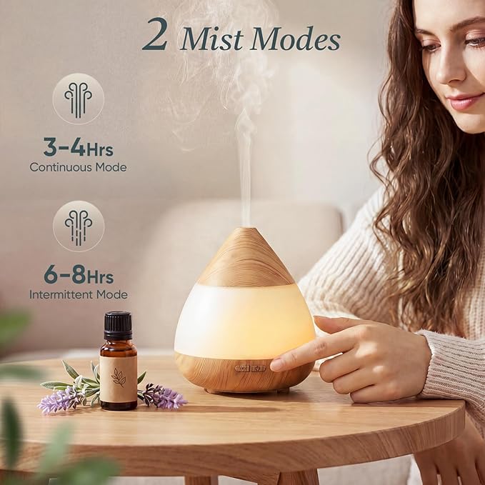 Essential Oil Diffuser with Adapter, 130ml Aromatherapy Scent Machine for Home & Office, 7 Color LED & Breathing Light Cool Mist Humidifier, 2 Mist Modes Last up to 8 Hours, Auto-Off, Conical