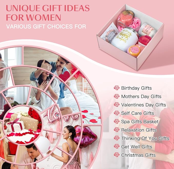 Birthday Gifts for Women, Relaxing Spa Gift Basket for Her, Self Care Gifts Set , Christmas Mother's Day Thank You Gift for Women, Mom, Best Friend, Girlfriends, Wife, Sister and Coworkers