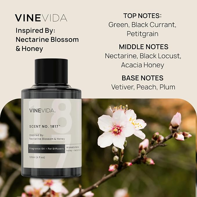 VINEVIDA [4 Oz] Inspired by: Nectarine Blossom & Honey; Diffuser Oil Refill | Premium Scent Diffuser Oil for Home | Non-Toxic Fragrance