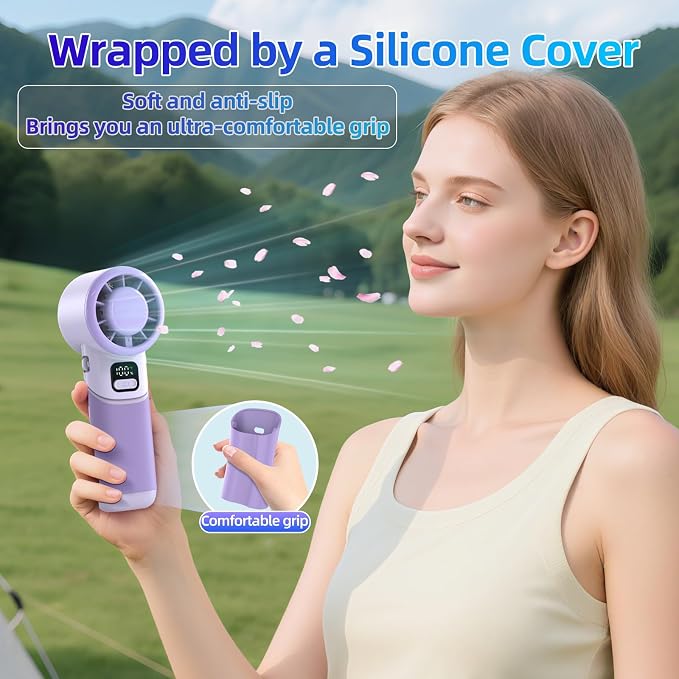Portable Handheld Turbo Fan, 4000mAh Rechargeable Mini Personal Fan, 5 Speeds, USB-C 90° Adjustable Desk Fan with Aroma Diffuser, Up to 12H Cooling, Gifts for Women (Soft Lavender)