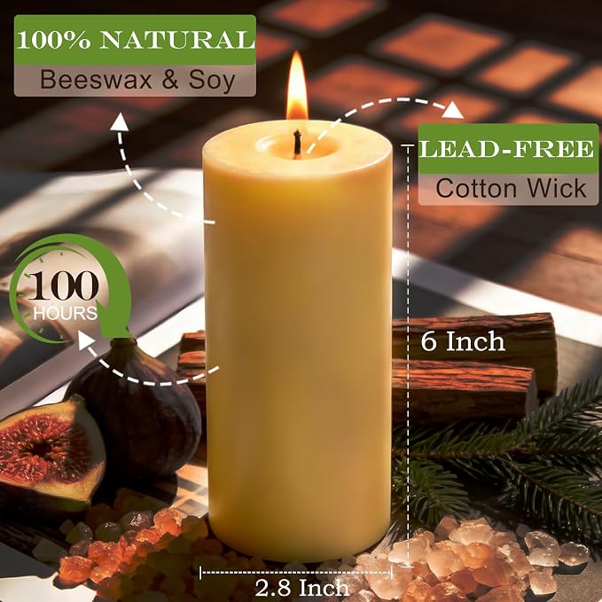 Palo Santo Beeswax Blend Pillar Candle – 100 Hours Long Burning, Non-Toxic Beeswax Scented Candle for Spiritual Cleansing, Stress Relief, Meditation, Yoga (2.8"x6")