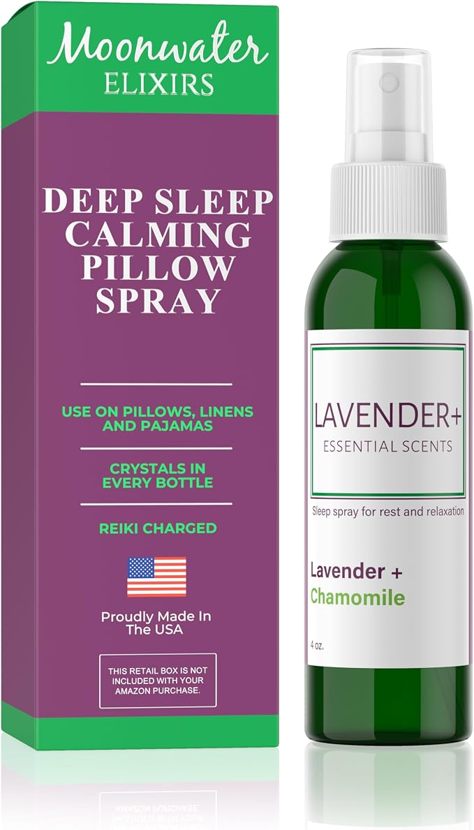 Lavender Sleep Spray for Pillows, Linens & Pajamas – Natural Calming Lavender & Chamomile Aromatherapy Mist with Amethyst & Reiki Energy. Deep Sleep + Bedtime Relaxation for Adults & Kids. 4 ounce (1)