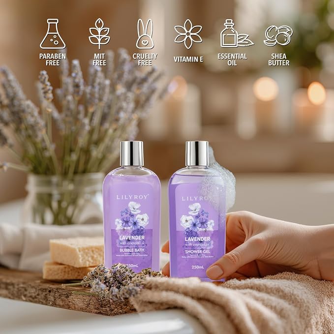 Gifts for Women, Birthday Gift - Lavender Bath and Body Gift Set, Spa Gift Basket for Women | Mothers Day Gifts for Mom, Self Care, Spa Gift for Valentines Day, Christmas Gift, All Occasion