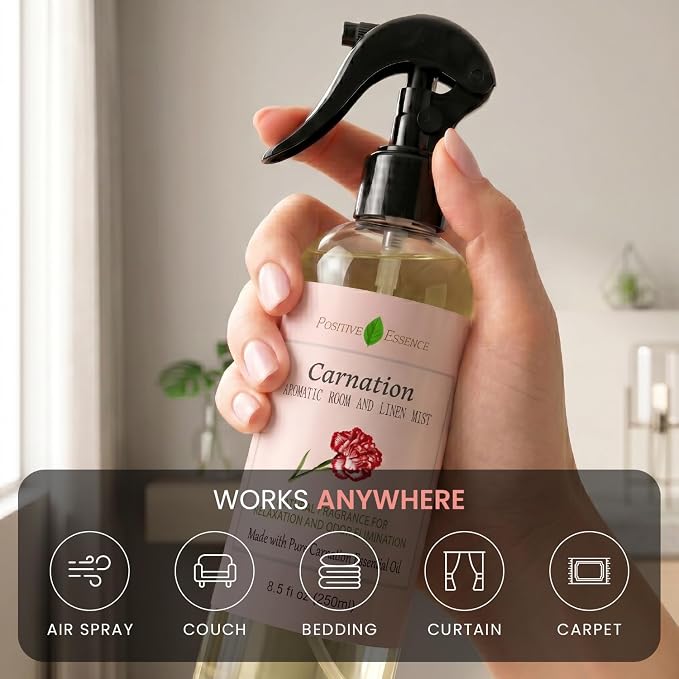 Carnation Linen & Room Spray, Natural Aromatic Bathroom Spray Made with Pure Essential Oils, Refreshing Home Fragrance