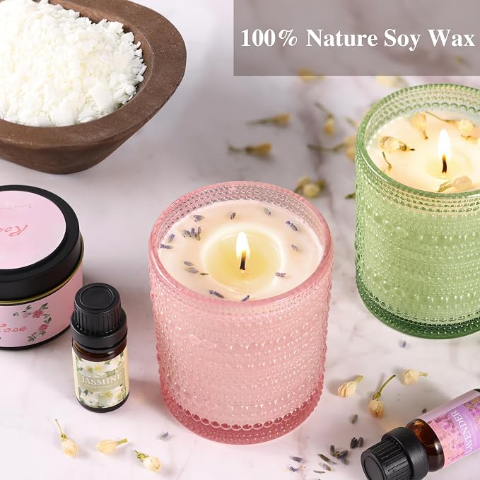 DARJEN Candle Making Kits for Adults - Candle Making Supplies with 4 Candle Jars(Clear, Pink, Blue, Green), Candle Tins, Soy Wax, Scents, Dried Flower & More, DIY Starter Candle Making Kit Home Decor