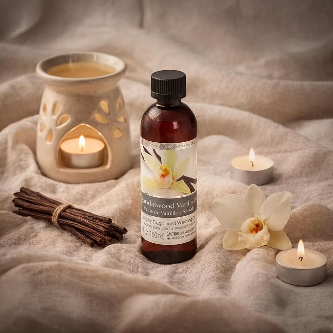 Hosley's Set of 2, 5 oz Sandalwood Vanilla Bean Fragrance Warming Oils. Ideal Gift for Weddings, spa, Reiki, Meditation, Bathroom Settings. P1