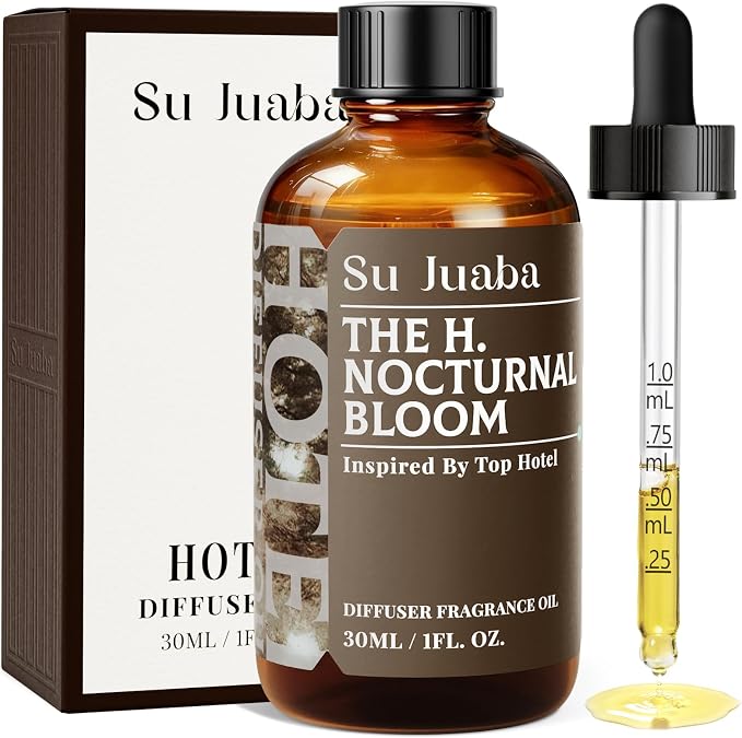 SU JUABA The H. Nocturnal Bloom Scented Oil Inspired by Top Hotel - White Tea, Jasmine & Musk, Essential Oil for Diffusers, Wool Balls and Crafting - 1Fl Oz
