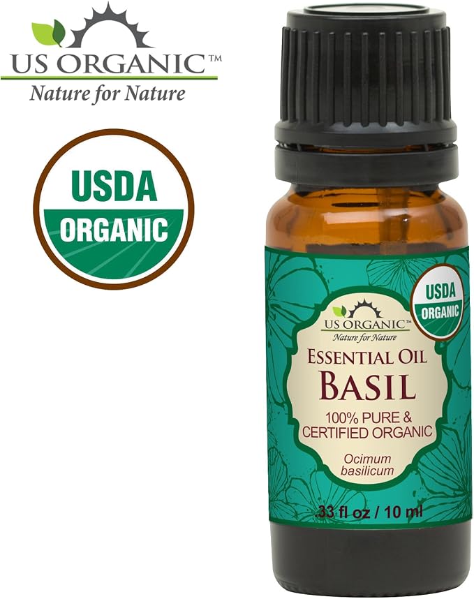 US Organic 100% Pure Basil Essential Oil, USDA Certified Organic, Steam Distilled W/Euro Dropper, 10 ml (More Size Variations Available)