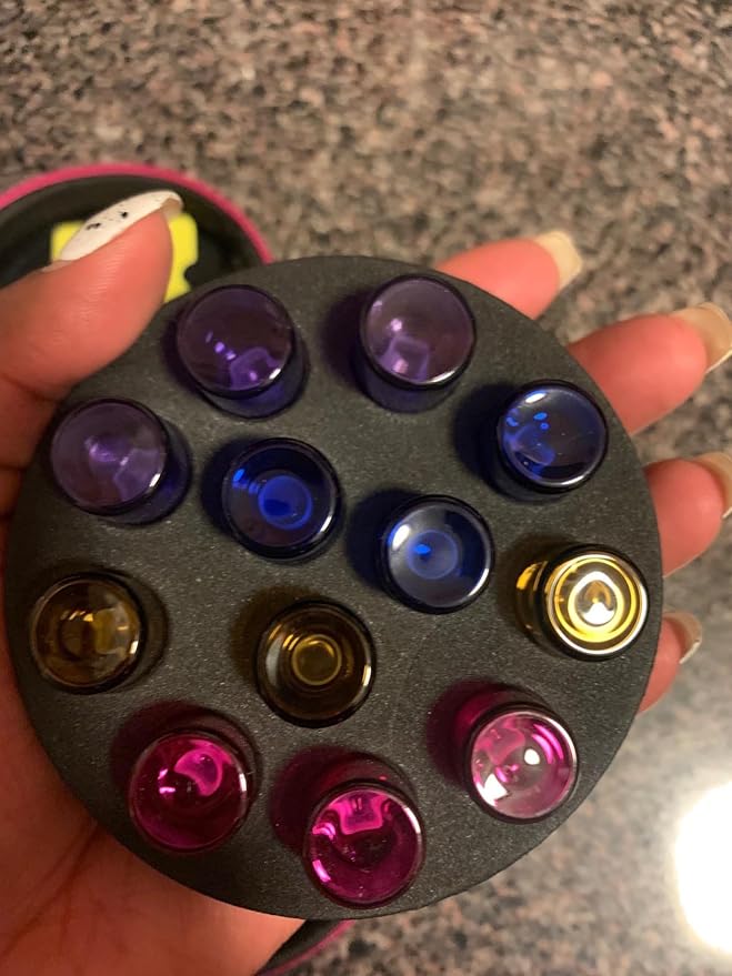 Glass Bottle Bundle Essential Oils Case Hard Round Carrying Case Bag for 1ML 2ML Roller Bottles Oil Vial Bottles (12 Holes Rose Red)
