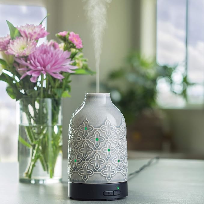 Airome Jasmine Medium Essential Oil Diffuser|100 mL Humidifying Ultrasonic Aromatherapy Diffuser 8 Colorful LED Lights, Intermittent & Continual Mist, Auto Shut-Off