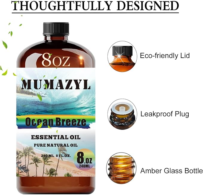 Ocean Breeze Essential Oil, Ocean Breeze Oil 8 Fl Oz 240ML for Diffuser Humidifier Yoga Cleaning DIY Candle Soap Making MUMAZYL Essential Oils