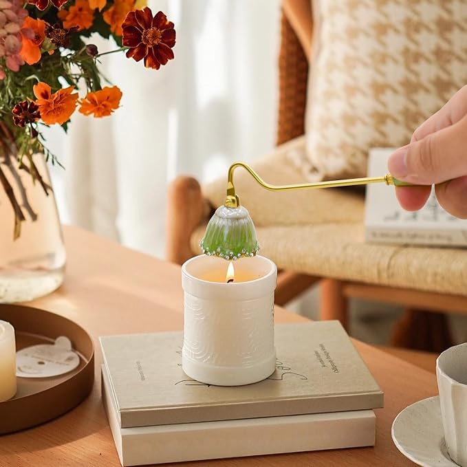 Candle Snuffer, Decorative Candle Extinguisher Snuffer with Long Handle, Elegant Metal Candle Tool for Putting Out Candle Flame Safely (Green)